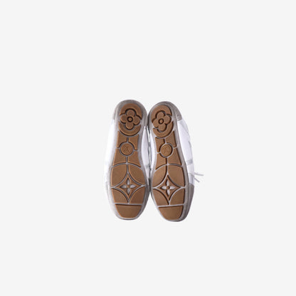 Louis Vuitton LV Sneakerinas in Metallic Silver Grained Calf Leather with White Trim (Size 38.5)