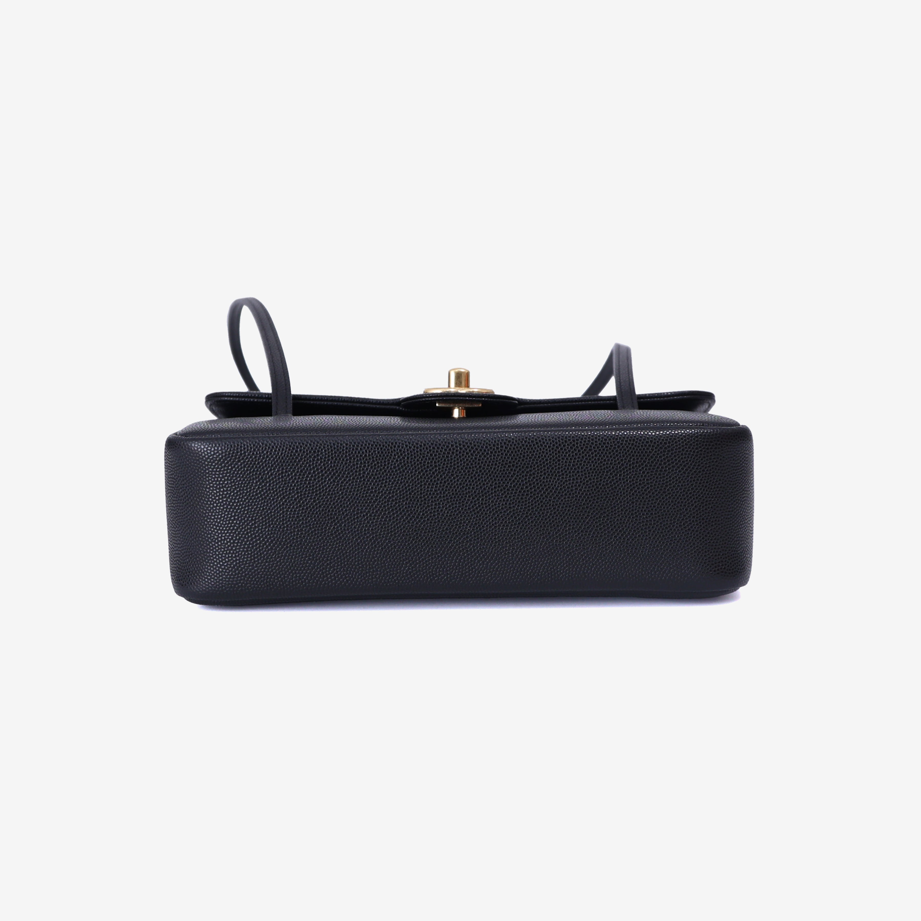 Chanel 26P Preppy Flap Small Bag in Black Calfskin Leather with Gold Hardware bottom view