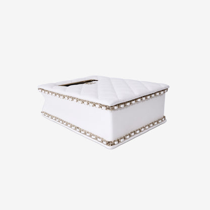 Chanel Evening Box Bag in White Caviar Leather with Gold Hardware