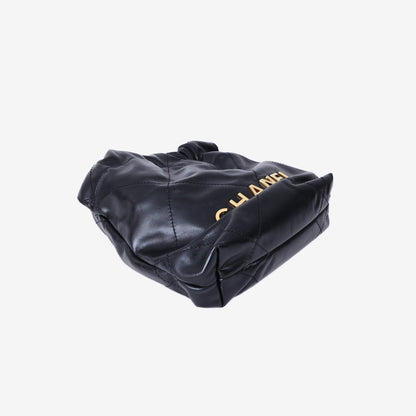 Chanel 22 Mini Bag in Black Lambskin Leather with Gold Hardware