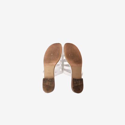 Hermès Camelia Flat Sandals in White Calfskin Leather (Size 37)