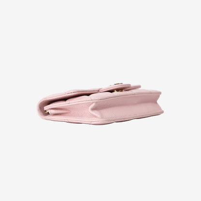 Chanel Wallet on Chain in Pink Caviar Leather with Gold Hardware bottom side view