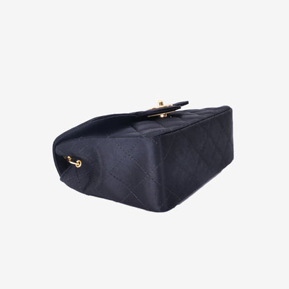 Chanel Classic Square Flap Bag in Black Satin with Gold Hardware