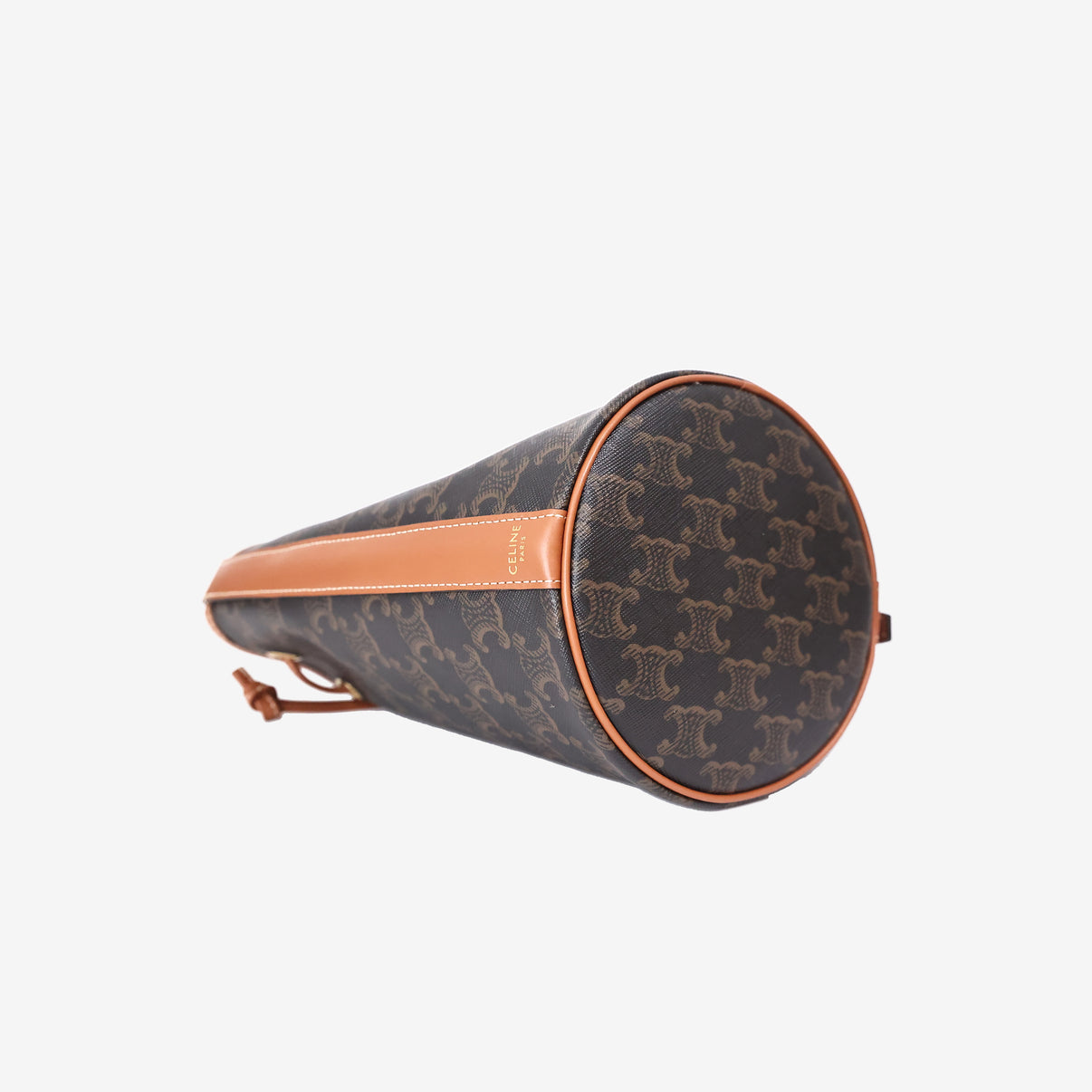 Celine Small Bucket Bag in Triomphe Canvas and Calfskin Leather with Gold Hardware bottom side view