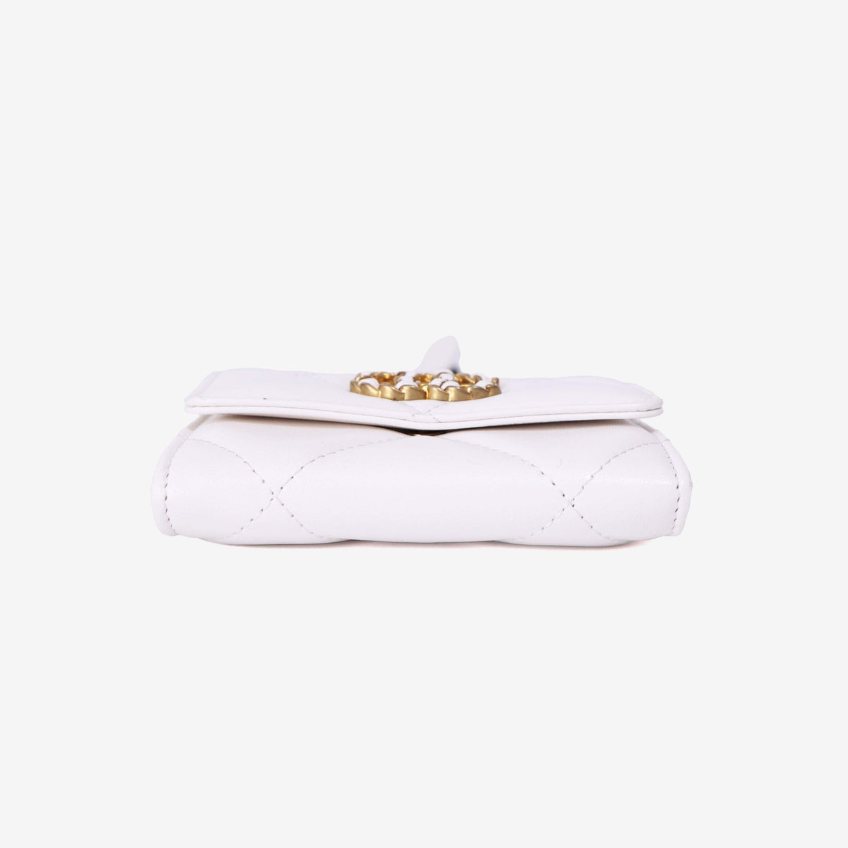 Chanel 19 Card Holder on Chain in White Lambskin Leather with Gold Hardware bottom view