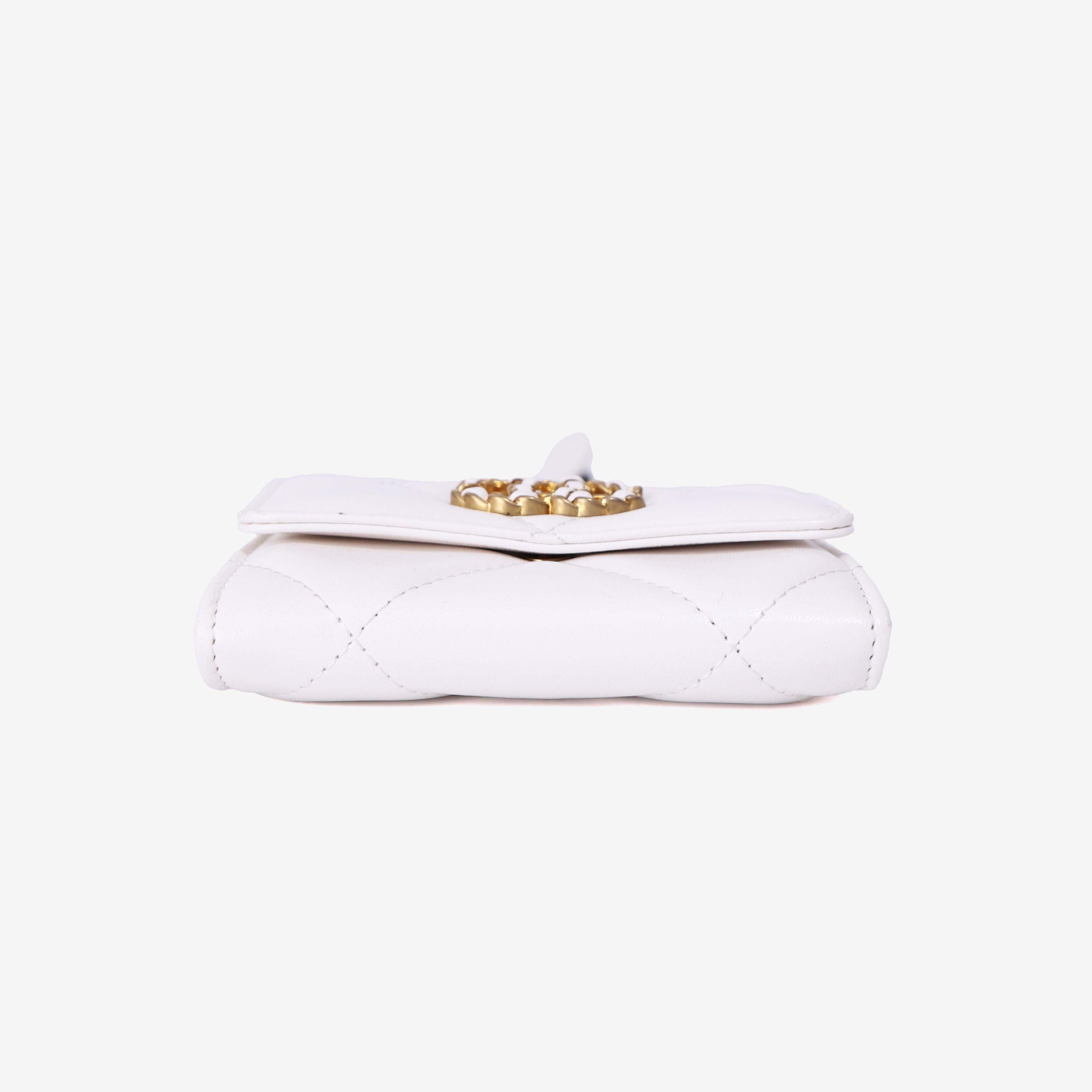 Chanel 19 Card Holder on Chain in White Lambskin Leather with Gold Hardware bottom view
