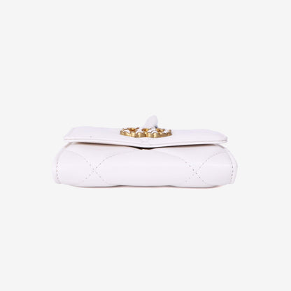 Chanel 19 Card Holder on Chain in White Lambskin Leather with Gold Hardware bottom view