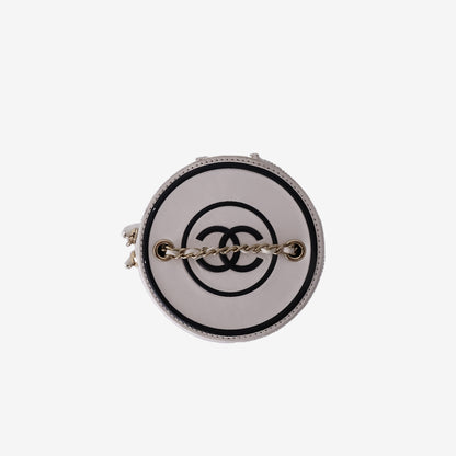 Chanel Chain &amp; Charm Vanity Case in White/Black Lambskin Leather with Gold Hardware