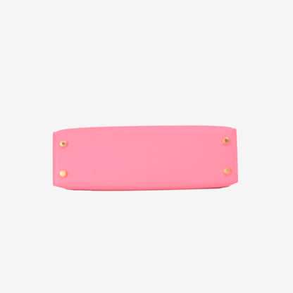 Hermès Mini Kelly 20 in Rose Azalée Epsom Leather with Gold Hardware bottom view