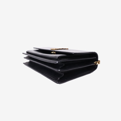 Saint Laurent Sunset Bag in Black Calfskin Leather with Gold Hardware