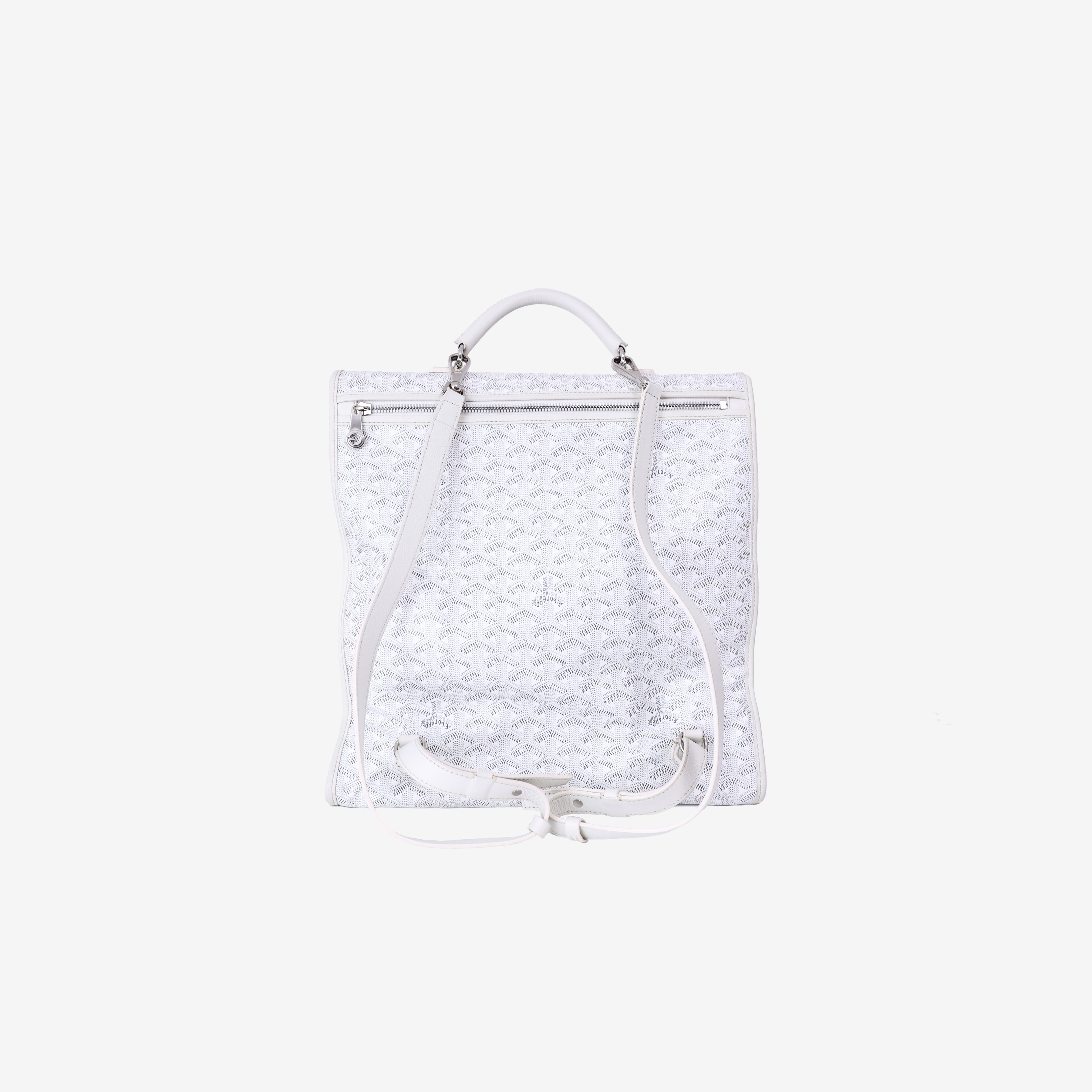 Goyard Saint Léger Backpack in White Goyardine Canvas with Chevroches Calfskin Trim with Silver Hardware back view