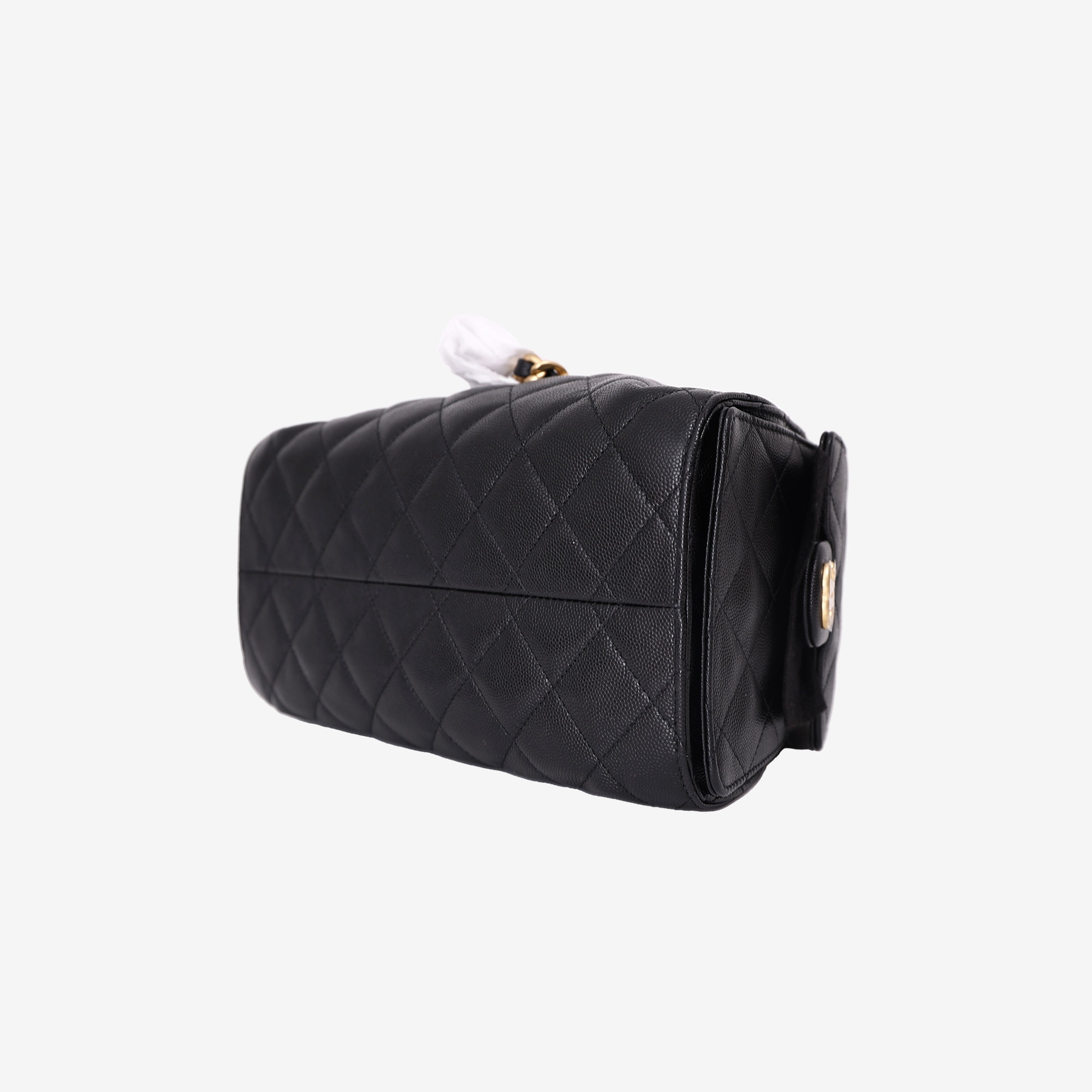 Chanel 25 Small in Black Caviar Leather with Gold Hardware bottom side view