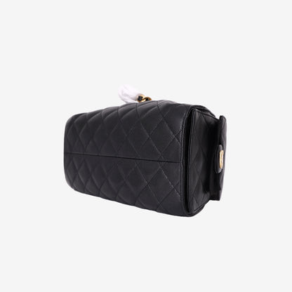 Chanel 25 Small in Black Caviar Leather with Gold Hardware bottom side view