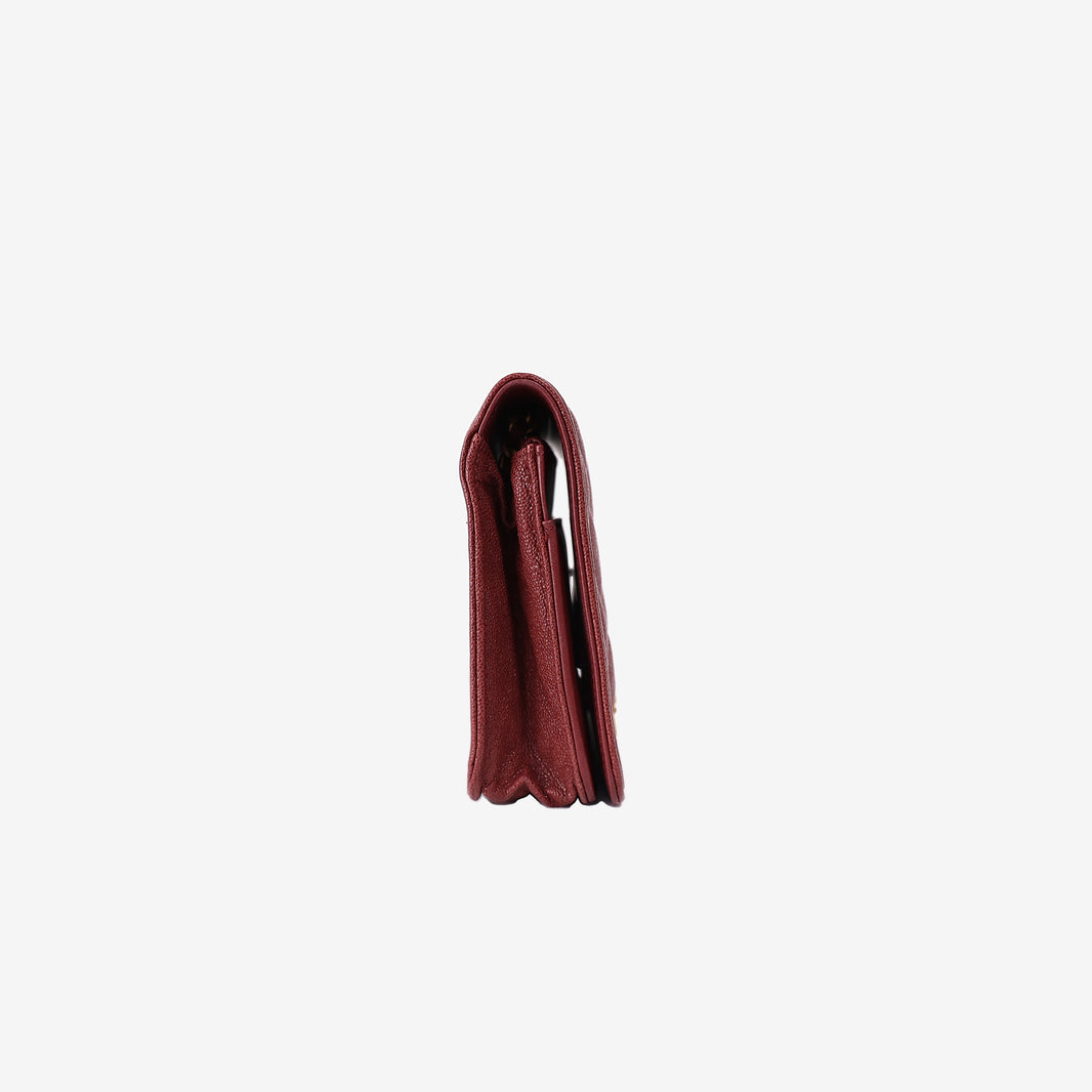 Chanel Boy Wallet on Chain in Burgundy Caviar Leather with Gold Hardware