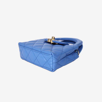 Chanel Mini Nano Kelly Shopper Bag in Blue Lambskin Leather with Gold Hardware
