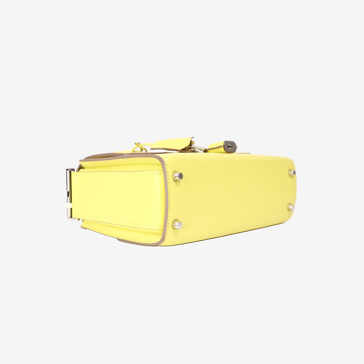 Hermès New Drag 22 in Lime Yellow Evercolor Leather with Palladium Hardware bottom side view