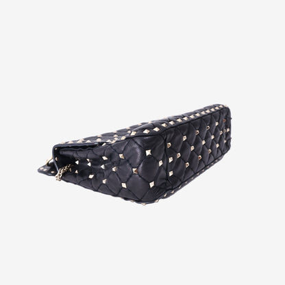Valentino Garavani Rockstud Spike Handbag in Black Nappa Lambskin Leather with Gold Hardware