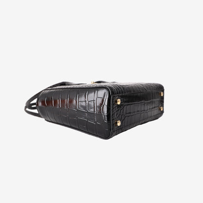 Chanel 26K Shopping Bag in Black Crocodile-Embossed Calfskin Leather with Gold Hardware