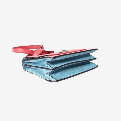 Miu Miu Madras Leather Crossbody Bag in Cherry Pink Goatskin with Blue Suede Trim