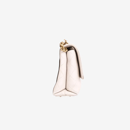 Chanel Small Stitched Flap Bag in White Grained Calfskin with Gold Hardware