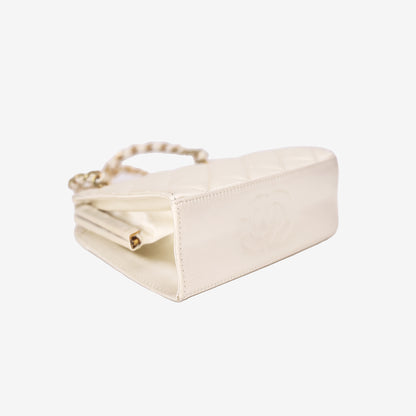 Chanel Quilted Clutch in Beige Satin with Gold Hardware
