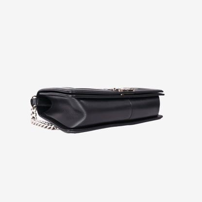 Chanel Boy Bag in Black Chevron Leather with Silver Hardware