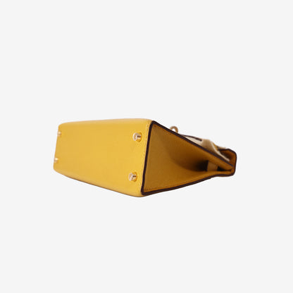 Hermès Mini Kelly 20 in Jaune Ambre Epsom Leather with Gold-Plated Hardware