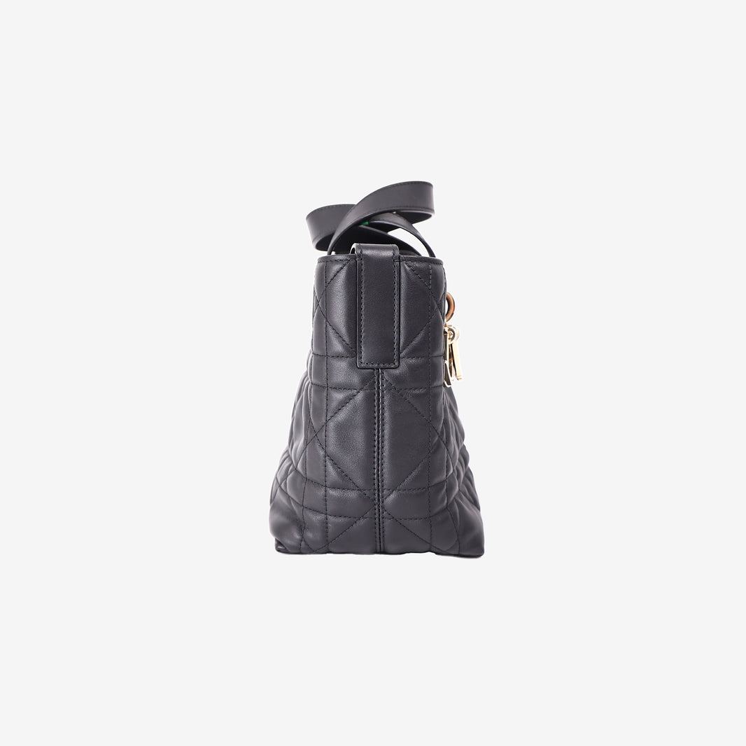 Dior Small Toujours Vertical Tote Bag in Black Calfskin with Gold Hardware
