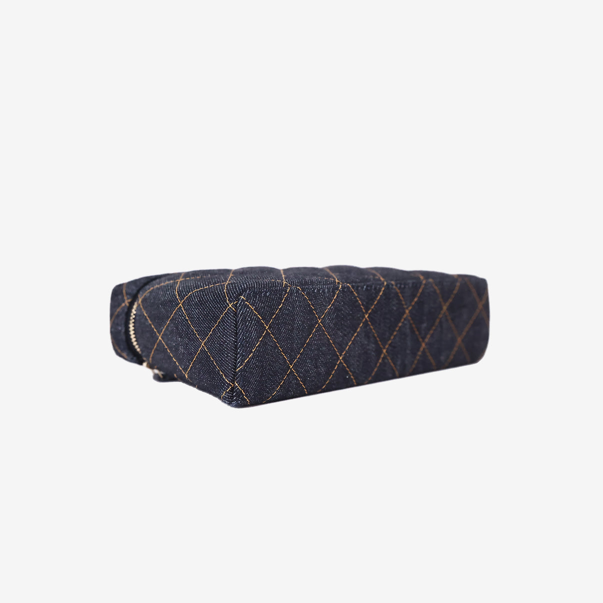 Chanel Classic Vanity with Chain in Dark Blue Denim with Gold Hardware bottom side view