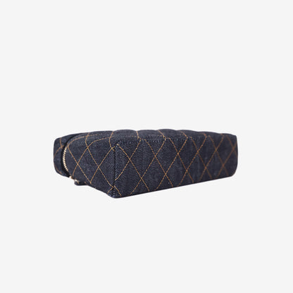 Chanel Classic Vanity with Chain in Dark Blue Denim with Gold Hardware bottom side view