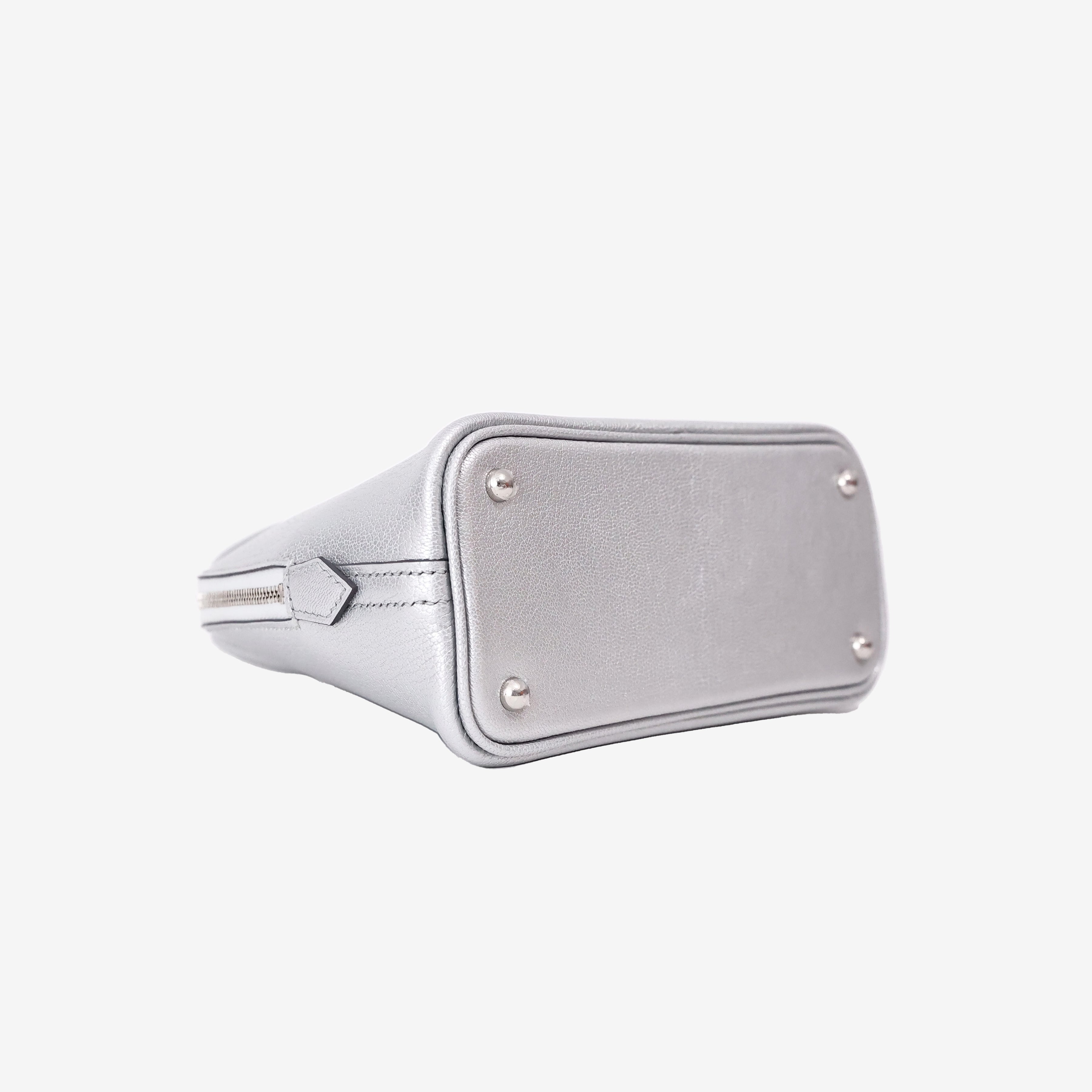 Hermès Mini Bolide in Chamkilight Argent Chevre Leather with Palladium Hardware bottom side view