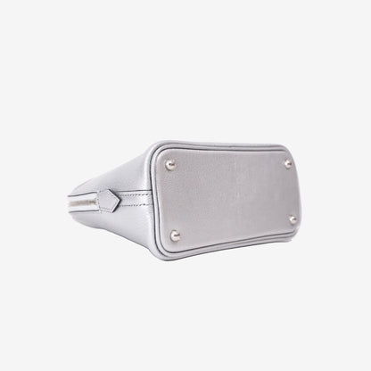 Hermès Mini Bolide in Chamkilight Argent Chevre Leather with Palladium Hardware bottom side view