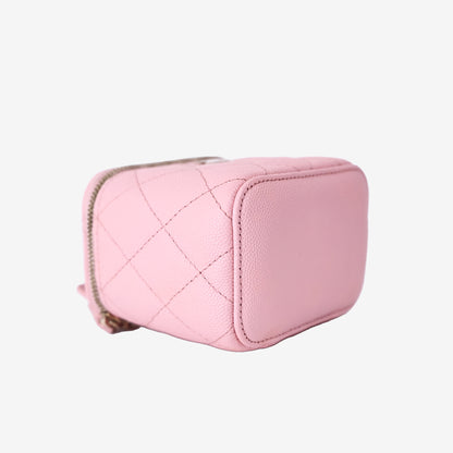 Chanel Mini Square Vanity Case in Sakura Pink Caviar Leather with Gold Hardware