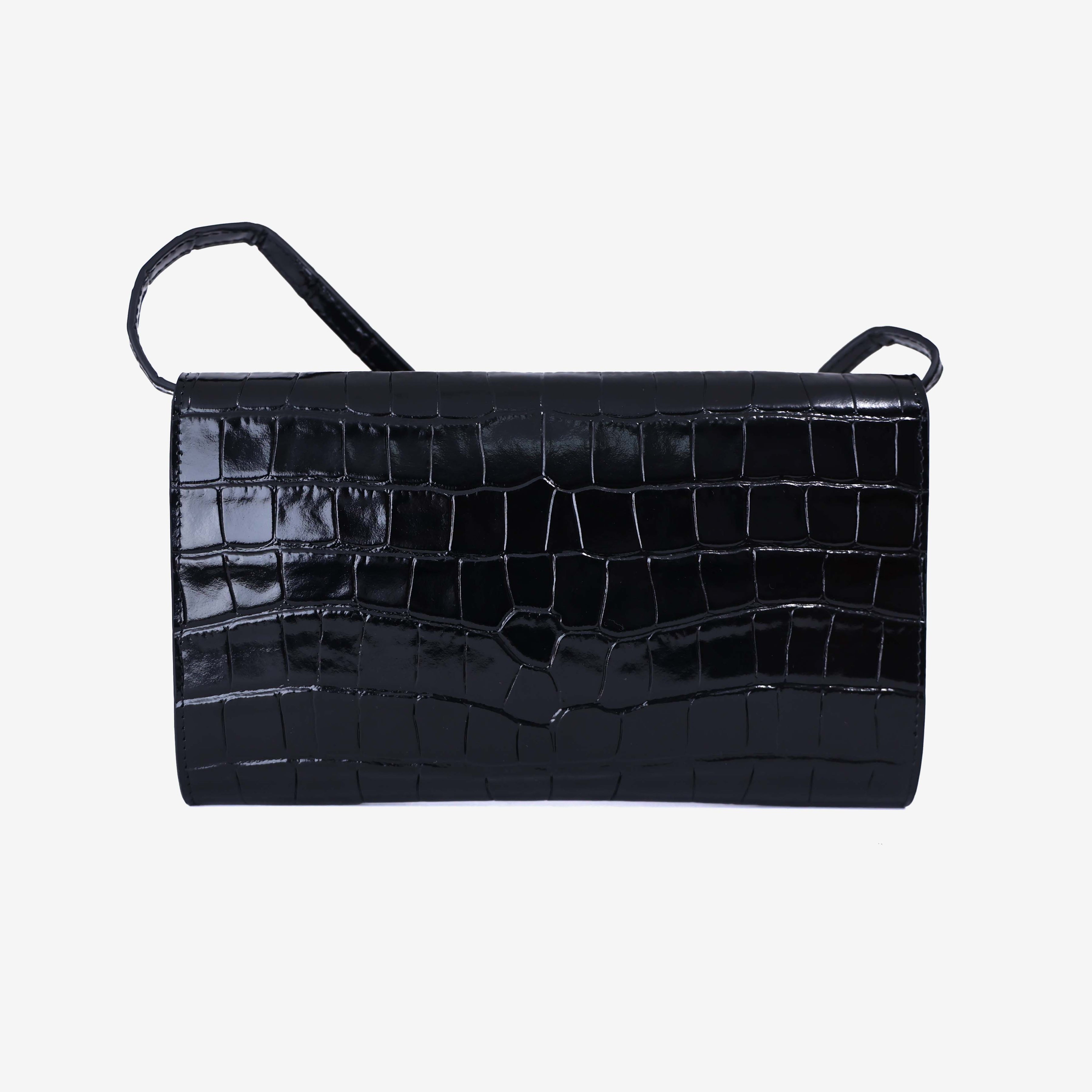 Chanel SS26 Clutch with Chain with Black Crocodile-Embossed Calfskin Leather with Gold Hardware back view