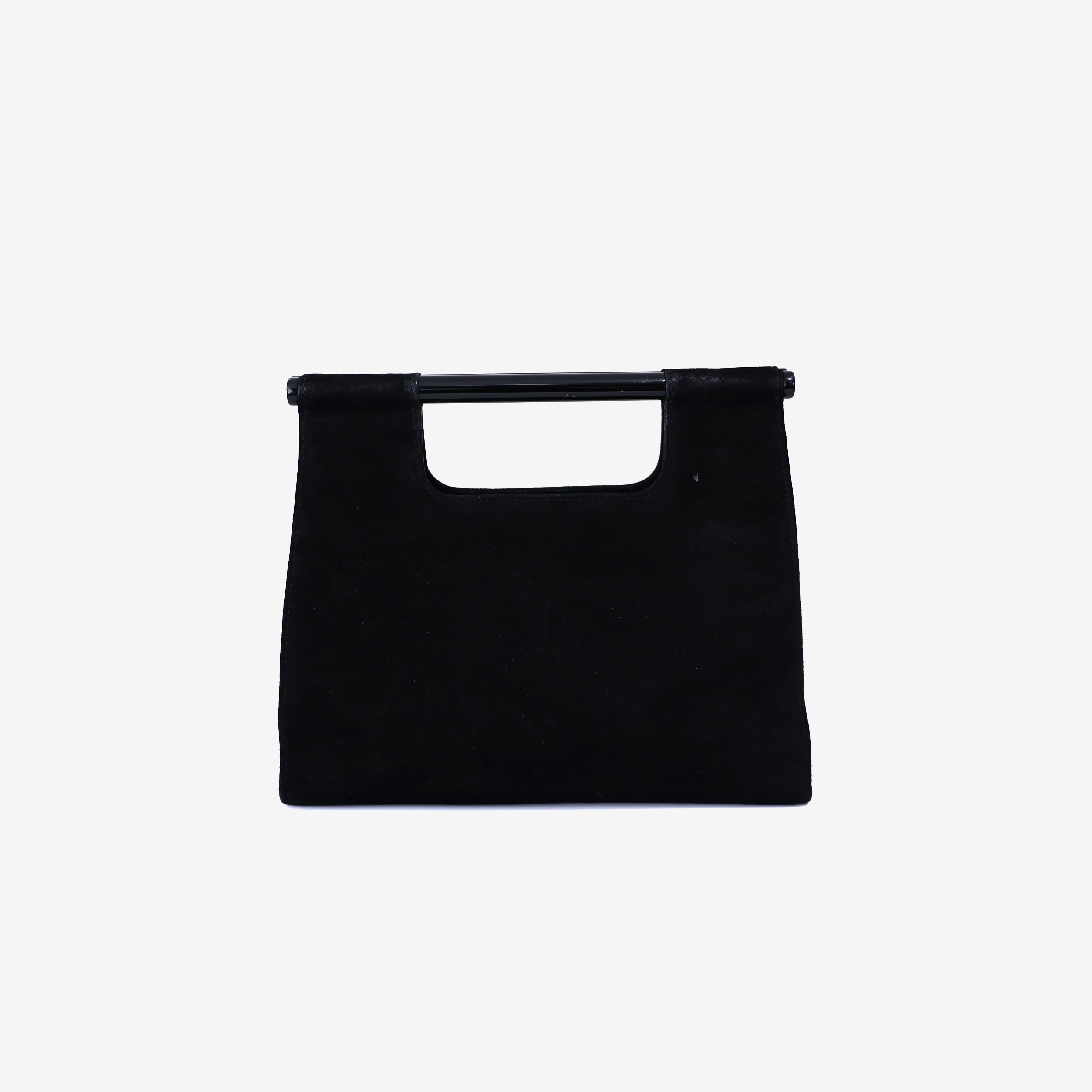 Chanel Vintage Structured Mini Handle Bag in Black Suede Leather back view