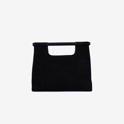 Chanel Vintage Structured Mini Handle Bag in Black Suede Leather back view