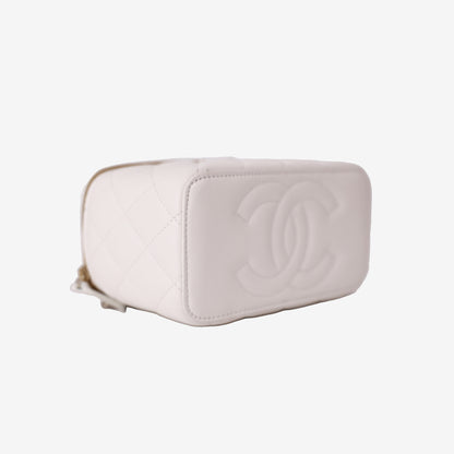 Chanel Vanity Case with Chain Bag in White Caviar Leather with Gold Hardware