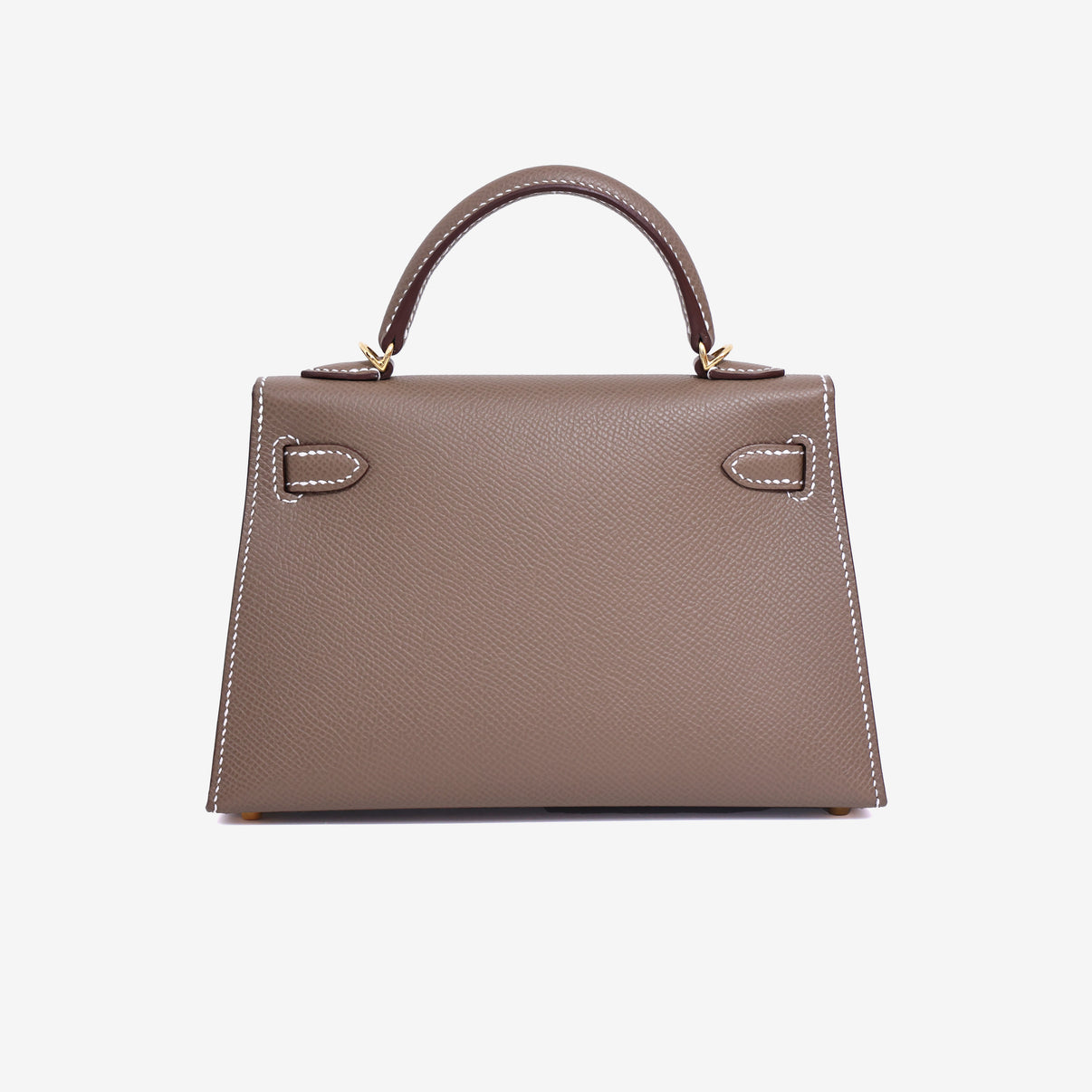Hermès Mini Kelly 20 in Etoupe Epsom Leather in Gold Hardware back view