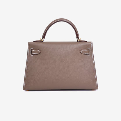 Hermès Mini Kelly 20 in Etoupe Epsom Leather in Gold Hardware back view
