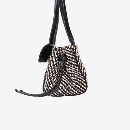 Chanel 26S East-West Shopping Tote in Black Calfskin and Multicolour Tweed with Gold Hardware