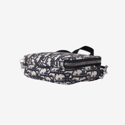 Dior Zipped Pouch in Blue Oblique Jacquard Canvas with Silver Hardware