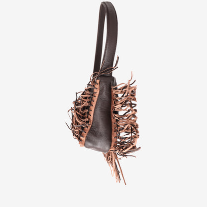 Miu Miu Vintage Fringe Bag in Dark Chocolate Brown Leather with Silver Hardware