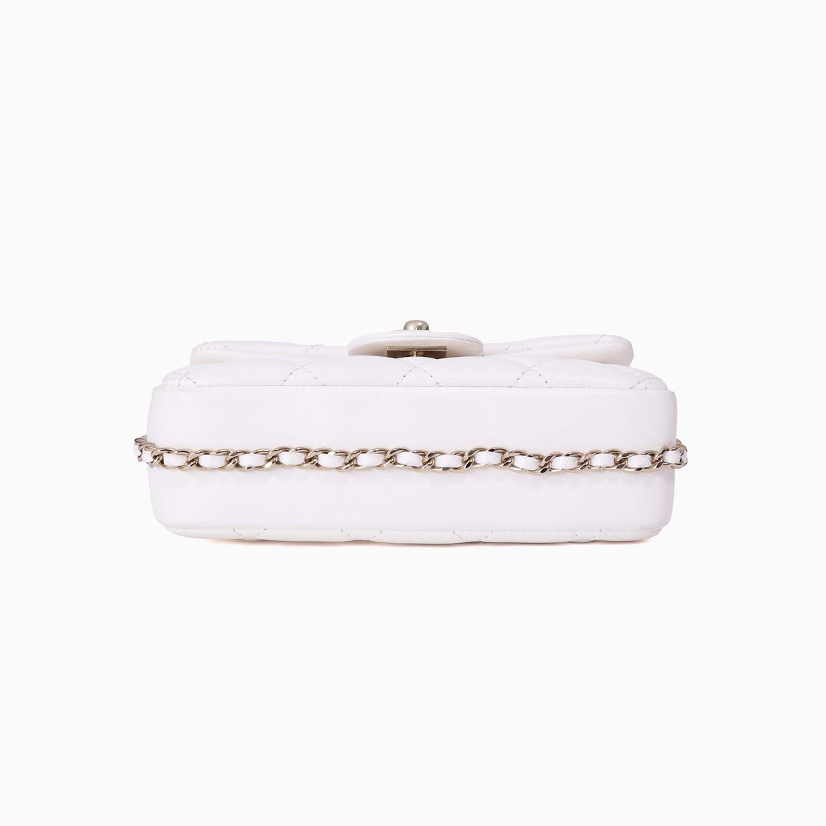Chanel Pearl Crush Flap Bag in White Calfskin Leather with Gold Hardware bottom view