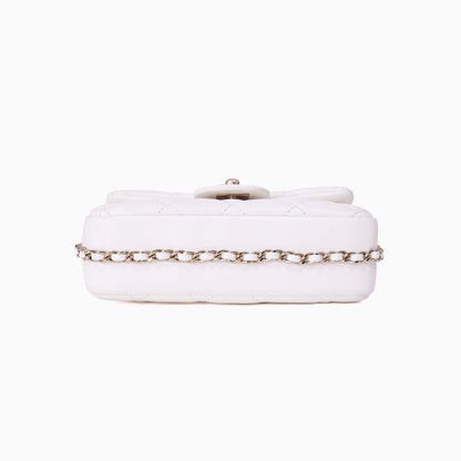 Chanel Pearl Crush Flap Bag in White Calfskin Leather with Gold Hardware bottom view