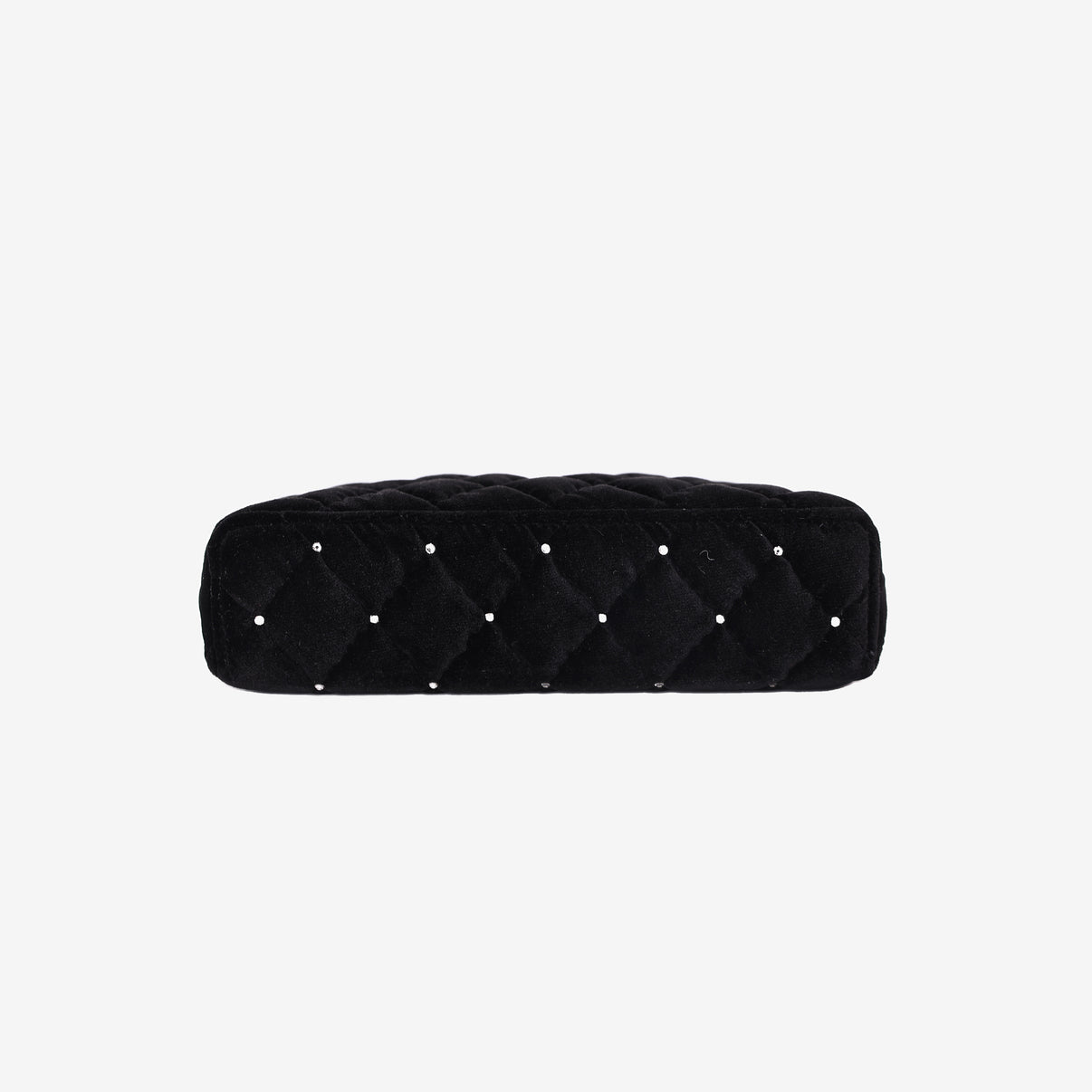 Chanel Velvet Diamanté Quilted Top Handle Vanity Case in Black with Gold Hardware bottom view