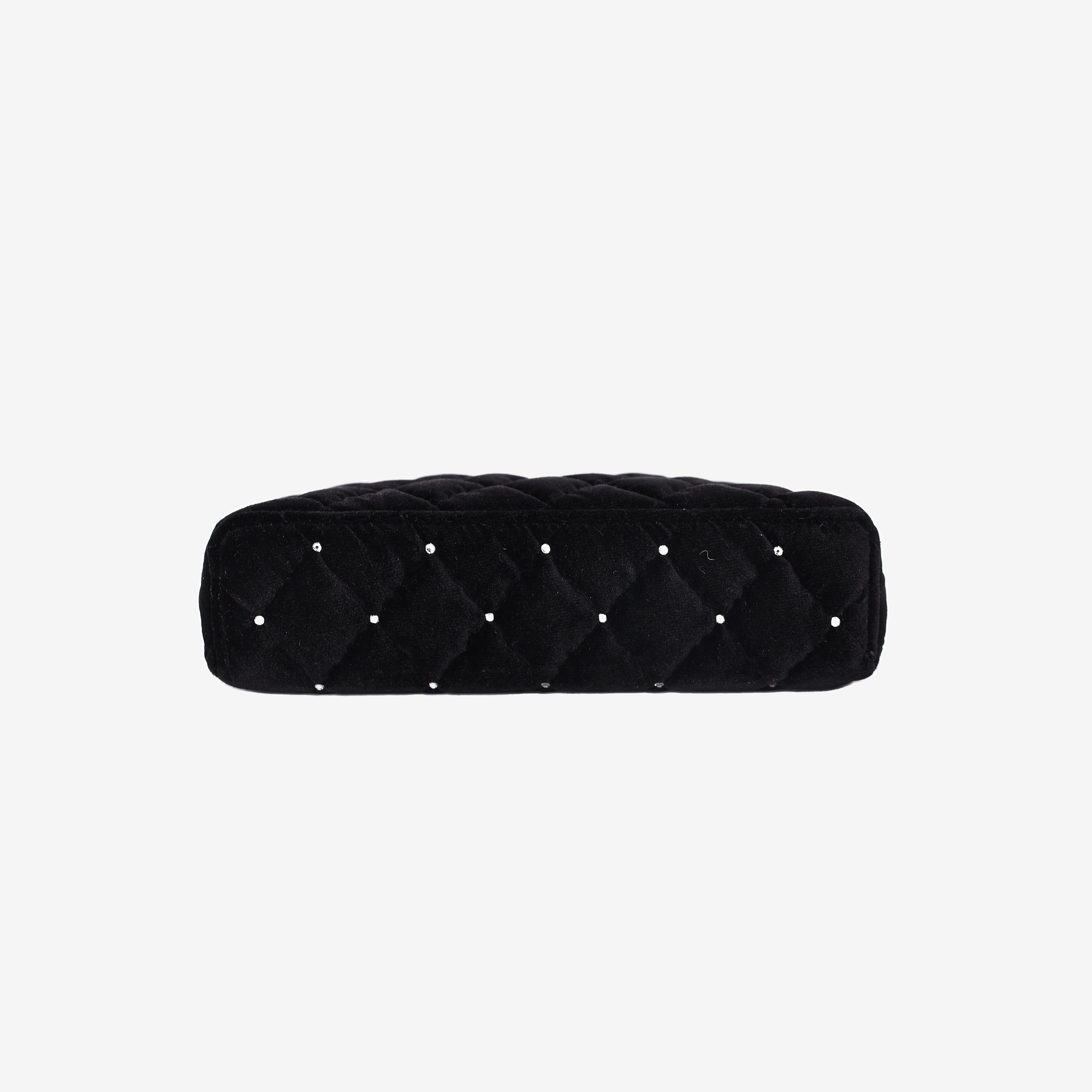 Chanel Velvet Diamanté Quilted Top Handle Vanity Case in Black with Gold Hardware bottom view