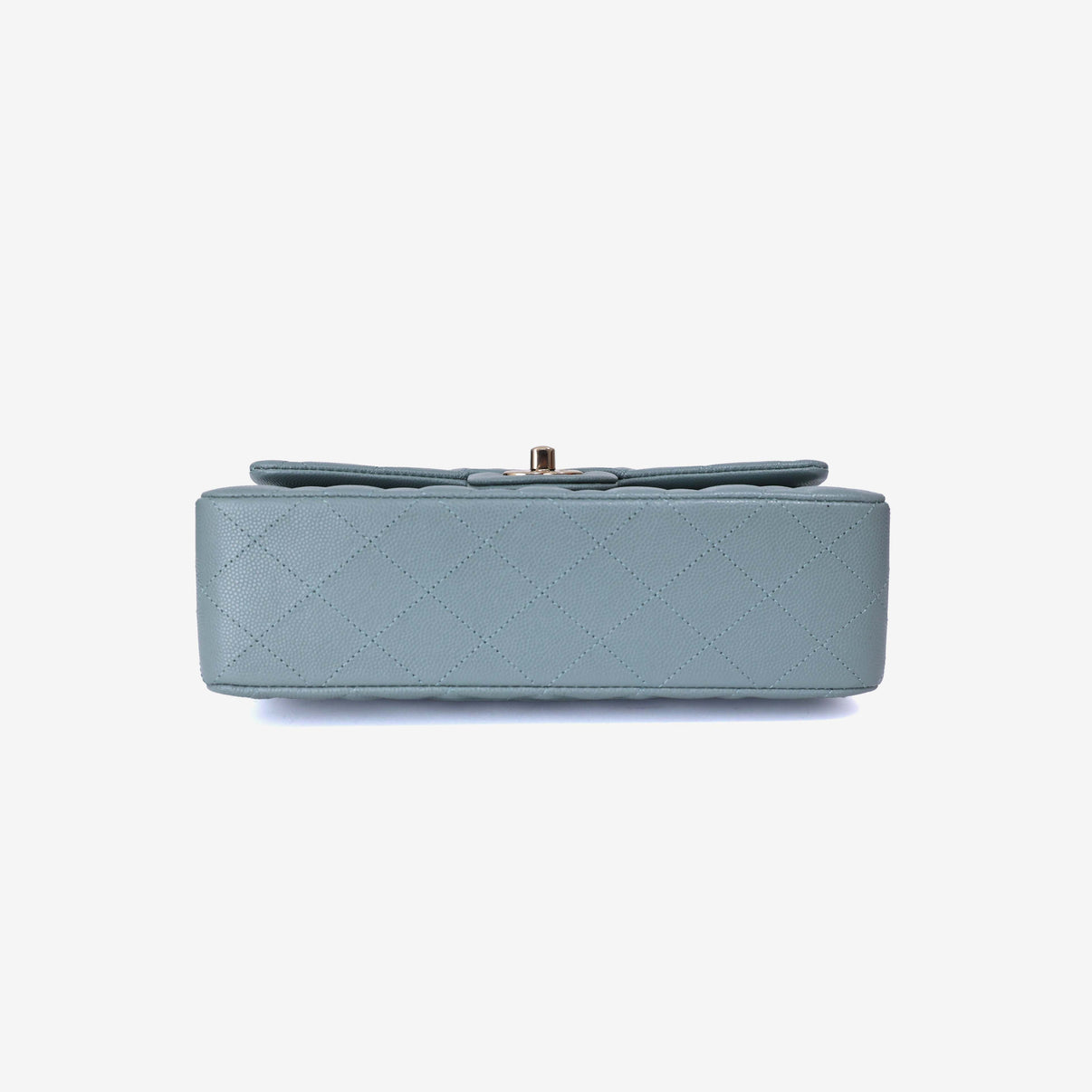 Chanel Classic Small Double Flap in Light Green Caviar Leather with Gold Hardware bottom view