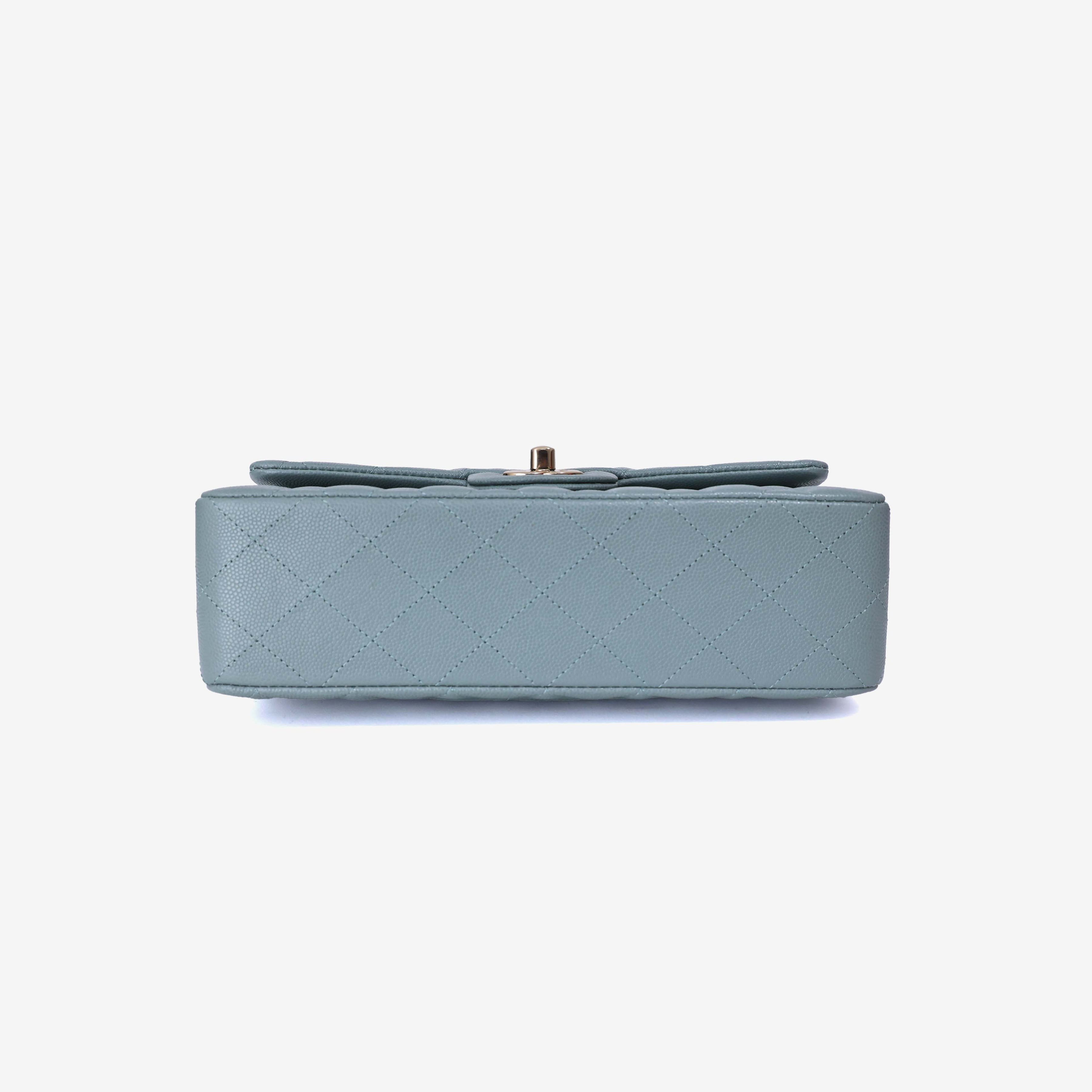 Chanel Classic Small Double Flap in Light Green Caviar Leather with Gold Hardware bottom view