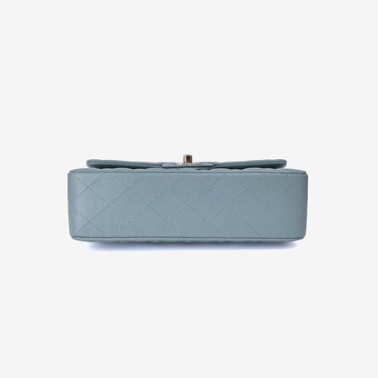 Chanel Classic Small Double Flap in Light Green Caviar Leather with Gold Hardware bottom view