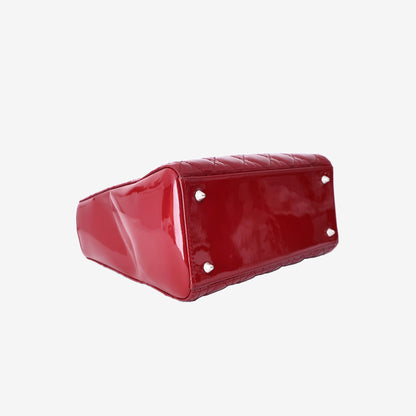 Dior Lady Dior Medium Bag in Cherry Red Patent Cannage Leather with Silver Hardware